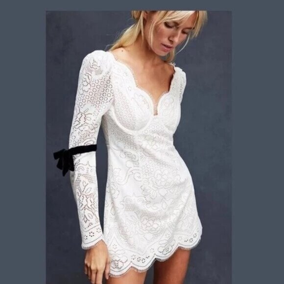 NEW FOR LOVE AND LEMONS ARACELI WHITE LACE MINI DRESS SIZE S - Picture 1 of 12